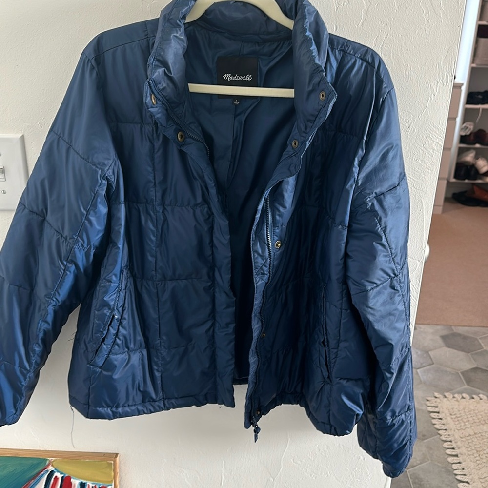 Madewell packable puffer, navy, size large